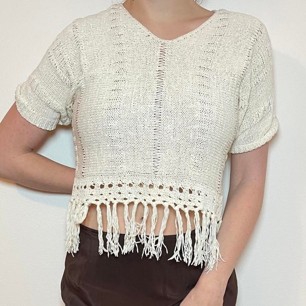Fate Boutique Brand Cream Fringe Top Knit